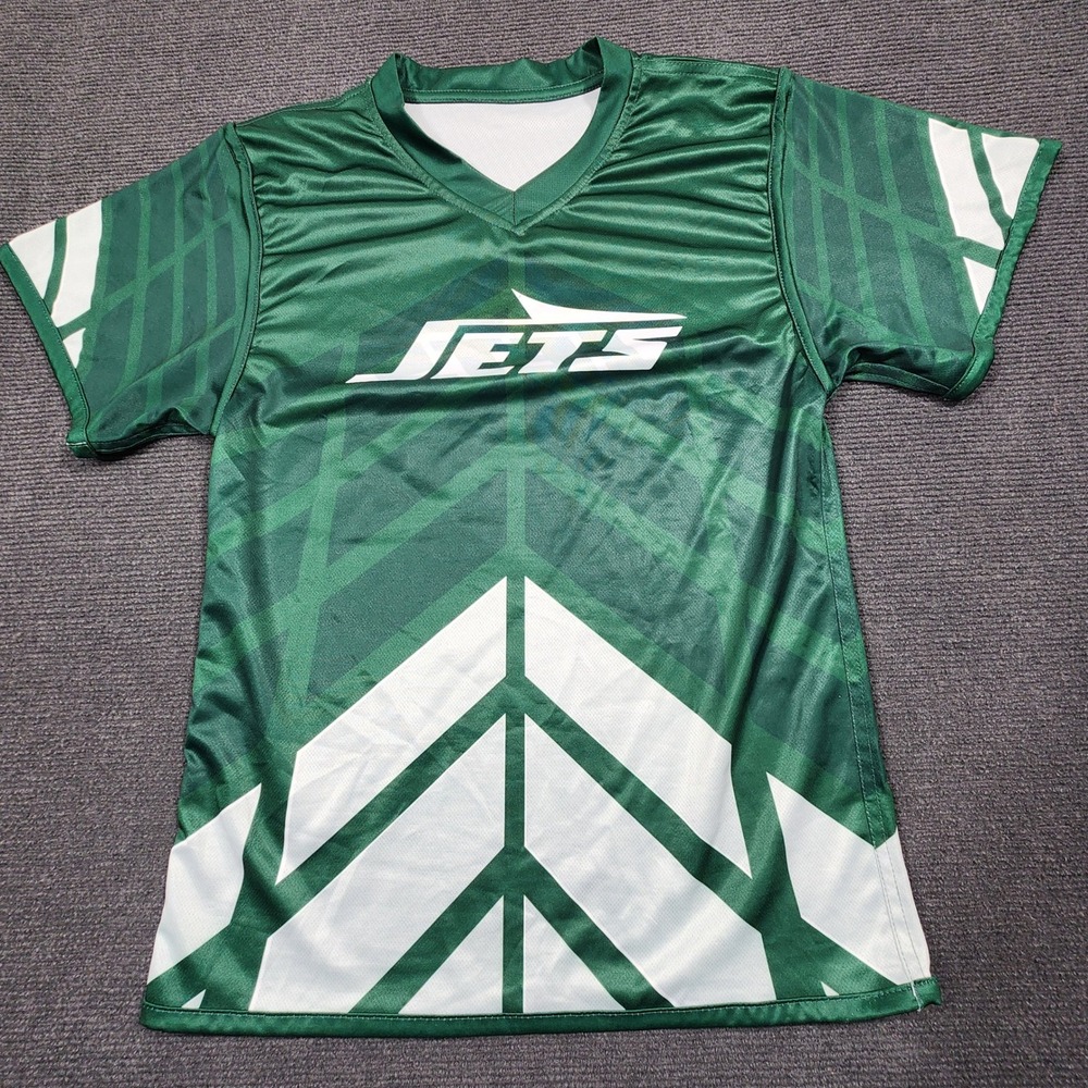 NFL FLAG Jets Jersey Women Small Green V-Neck Short Sleeve Football Graphic